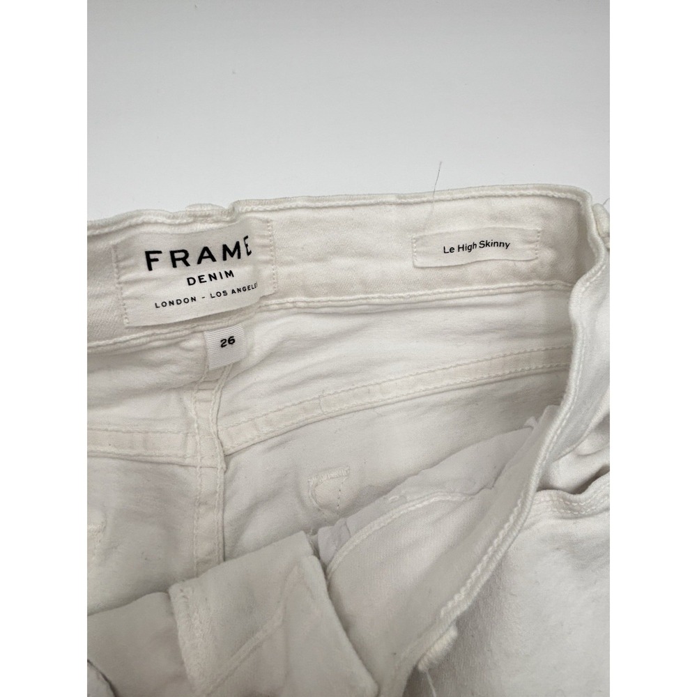 FRAME Le High Skinny Jeans White Raw Hem Step Hem Ankle Size 26 27 Inseam - Picture 2 of 8